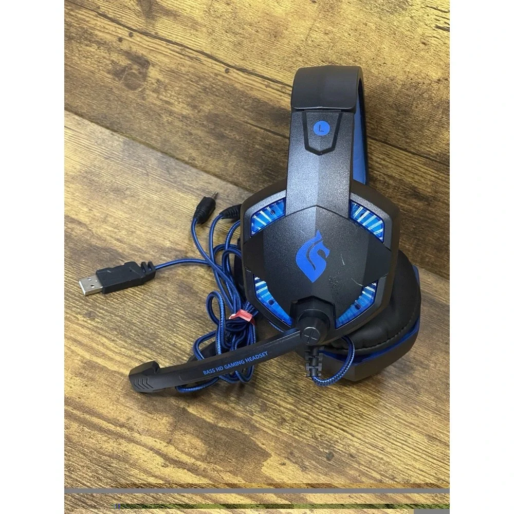 Sportsbot Wired Gaming Headset W Built In LED Lights. Adjustable Headband & Mic